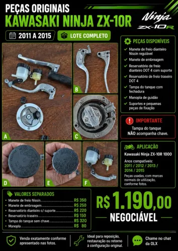PEÇAS ORIGINAIS KAWASAKI NINJA ZX-10R 2011 A 2015