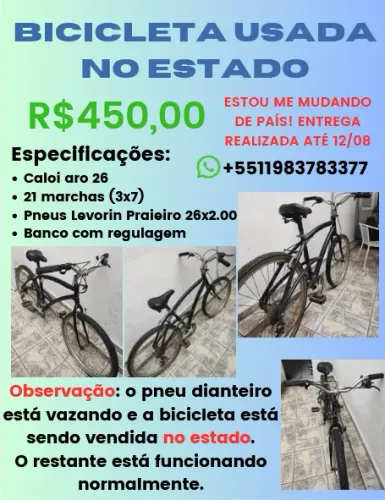 Bicicleta Caloi Aro 26 | 21 Marchas | Banco Regulável | No estado