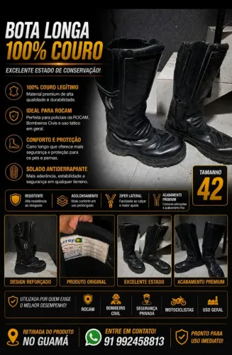 Bota cano longo 100% couro