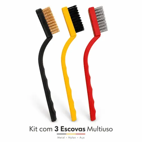 Kit 3 Escovas de Limpeza Aço Metal e Nylon Multiuso Ferrugem