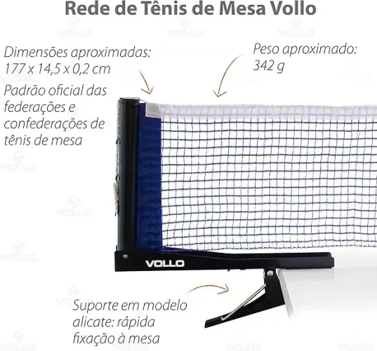 Rede Tenis Mesa Ping Pong , Suporte Jacaré Oficial Vollo Azul
