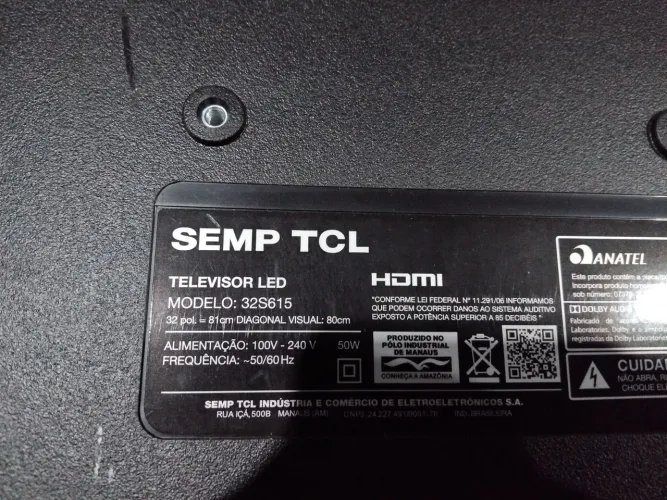 TV SEMP TCL 32pol com defeito