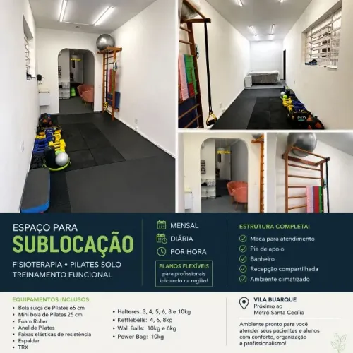 SUBLOCAÇÃO SALA | FISIOTERAPIA | PILATES SOLO | TREINAMENTO FUNCIONAL | Santa Cecilia/SP