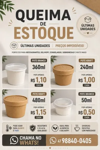 Potes Descartáveis Branco e Kraft - Vários Tamanhos - Vendo Avulso e por Lote