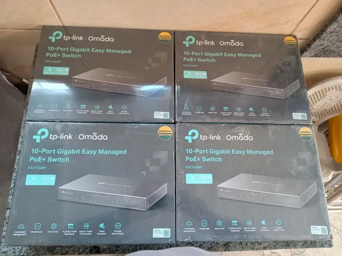 Vendo TP-Link Omada es210gmp Switch PoE+ Gigabit 10 Portas, novo, valor unitário.