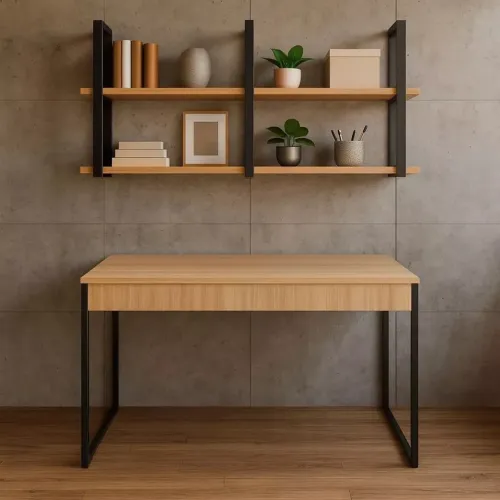 Mesa Escrivaninha Industrial c/ Prateleira dupla