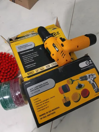 Furadeira Parafusadeira 12V OZ + Kit Limpeza Escova Rotativa 14 Peças