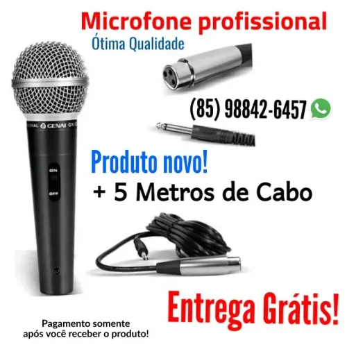 Promoção microfone profissional mais 5 metros de cabo garantia e entrega grátis