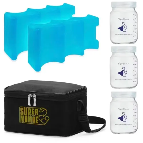 Bolsa Térmica com 2 Gelos Artificiais e 3 potes de armazenamento de leite 200 ml