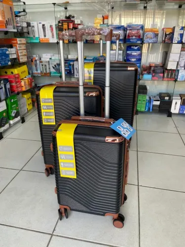 Kit 3 Malas de Viagem Rígidas - Preto com Detalhes Caramelo an3
