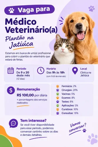 Vaga para Médico(a) Veterinário(a) - Plantão Temporário | Jatiúca