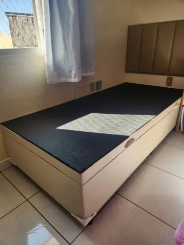 Base Cama Box Baú Solteiro Corino Bege 43x88x188