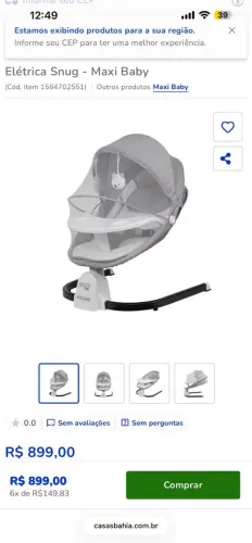 Vendo cadeira de balanço bebê elétrica