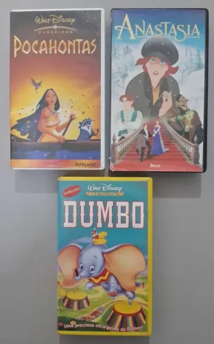 VHS Disney Pocahontas, Dumbo e Anastasia