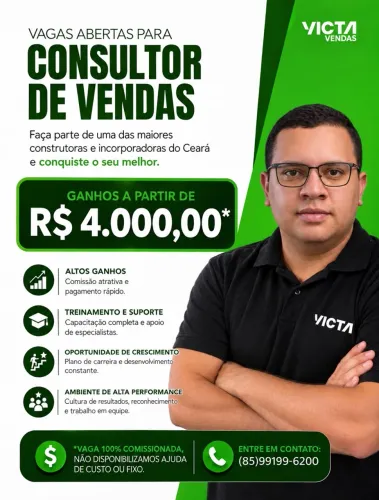 Vaga para Consultor Imobiliário/Vendedor (SEM EXPERIÊNCIA)