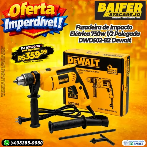 Furadeira de Impacto Elétrica 750w 1/2 Pol DWD502-B2 Dewalt