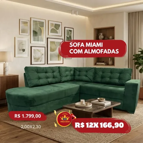 PROMOÇÃO URGENTE - Sofá de Canto GIGANTE Miami Verde apenas 12x R$166,90