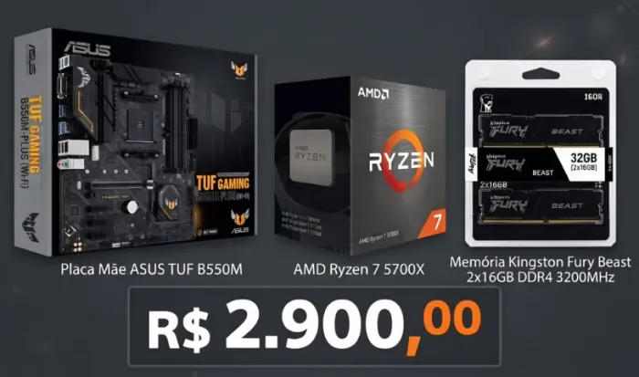 Kit Gamer B850 TUF, R7 5700X, 32GB 3200Mhz FuryBeast