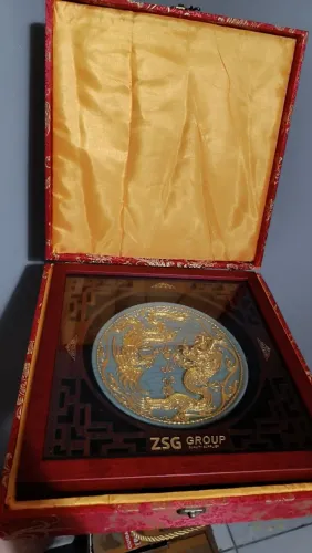 Quadro Prato Chinês Escultura Em Laca E Ouro 24k Certificado