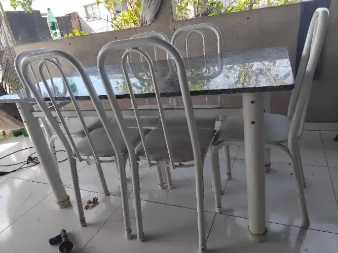 Mesa jantar 6 cadeiras granito pesado e pés em tudo reforçado