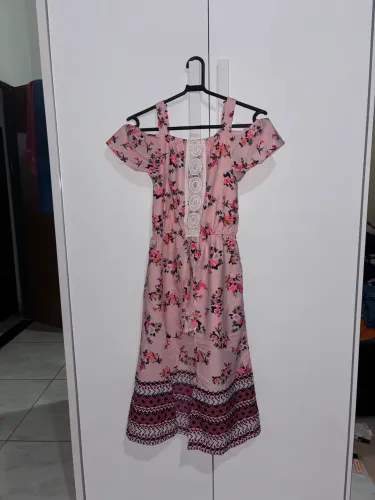 Macaquinho com saia infantil rosa florido, tamanho 12