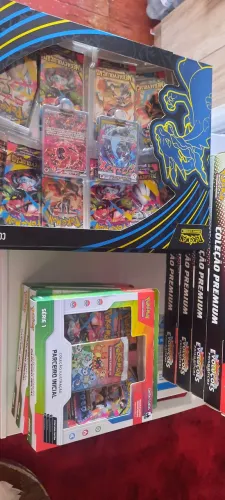 14 caixas pokemon evolução prismatica 7 ,parcerio inicial 4, mega charizard X 3