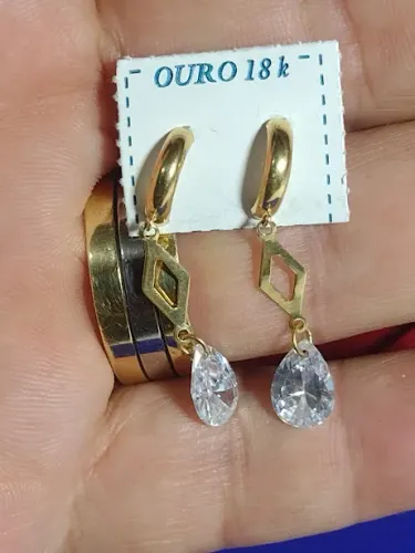 Brincos Ouro 18 Kilates Pedra Gota Zircônia 2.00 Gr 35 mm