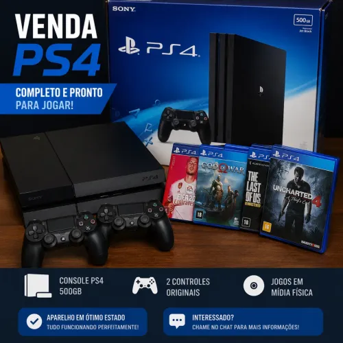 PS4 Completo + 2 Controles Originais + Jogos em Mídia Física ?