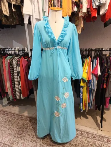 Camisola Valisere Vintage Azul Bebê Bordada Anos 70 CGC Sinhá Moça - Tam M