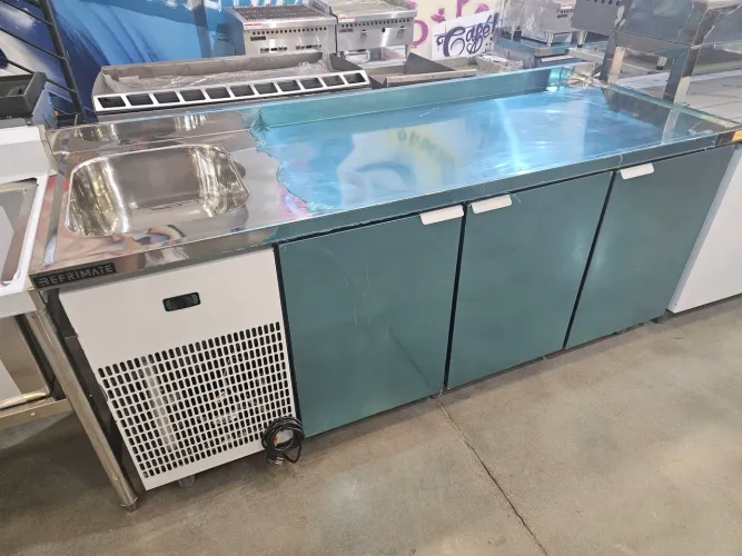 balcão de inox refrigerado 2 metros com cuba a esquerda - a pronta entrega