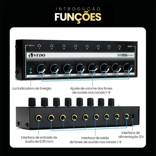 Amplificador de Fone /8 Canais (LACRADO)