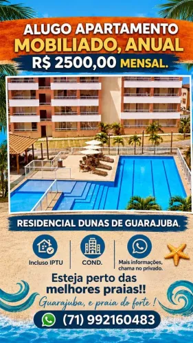 Alugo apartamento mobiliado Anual, Residencial Dunas de Guarajuba /BA, mega oportunidade!