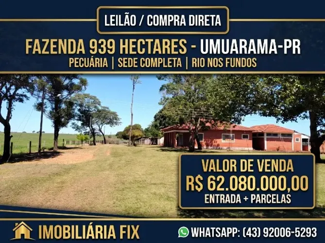 ? FAZENDA RURAL - UMUARAMA/PR | 939 HECTARES | PECUÁRIA