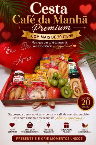 Cesta Café da Manhã Premium Com Mais de 20 Itens e Pelúcia.