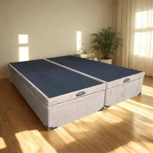 Cama Box Baú Queen Bipartido Suede Pistão A Gás / entrega imediata