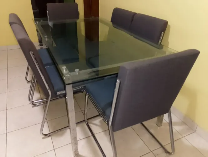 Mesa inox com tampo de vidro 