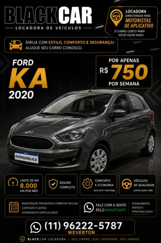 Ford Ka 2020 locação para motorista de aplicativo!