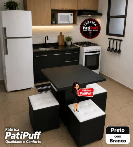 Mesa Quadrada Com 4 Puff