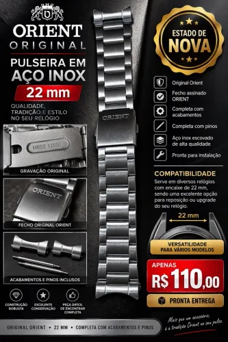 Pulseira Orient Aço 22mm Original Completa