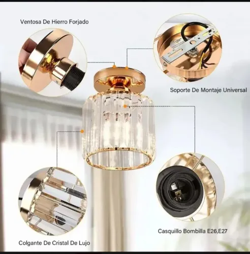 Luminária platon sobrepor led com cristal acrílico dourado