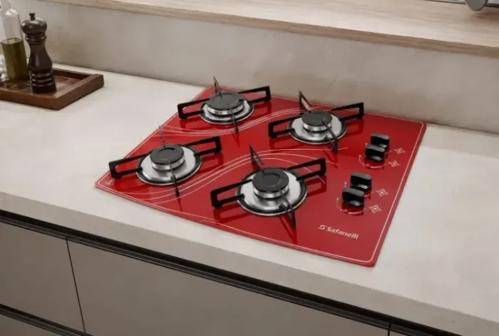 Fogão Cooktop vermelho 4 Bocas Lines Novo