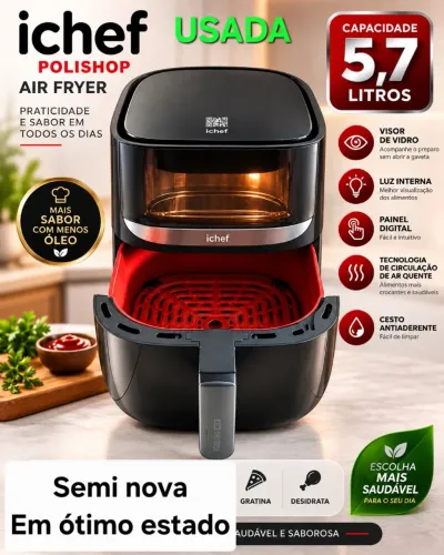 Air Fryer Ichef Polishop 5,7 litros. Semi nova. 