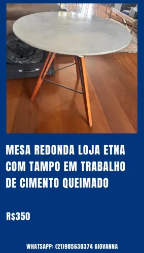 MESA REDONDA TAMPO EM CIMENTO QUEIMADO - 10% DESCONTO ATÉ DIA 17/05