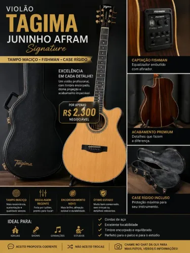 Tagima Juninho Afram Signature - Tampo Maciço + Fishman + Case Rígido