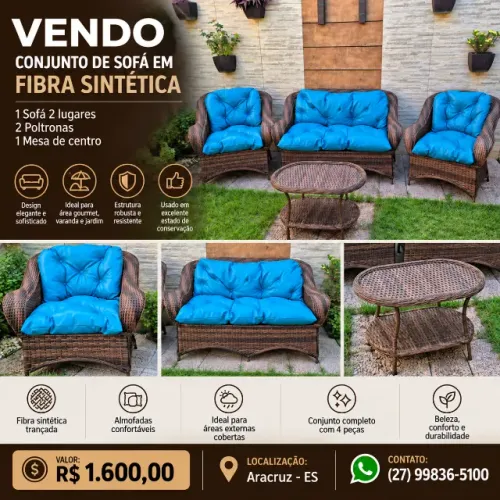 Conjunto de sofá em fibra sintética com mesa