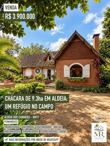 Terreno em Aldeia com 9,3 ha, plano, com casa, mini lago e documentação completa no km17