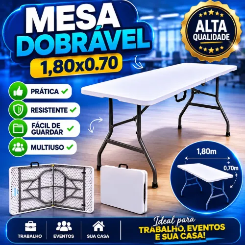 MESA DOBRAVEL 1.80 MALETA COM ALÇA LOJA IKONOFFICE