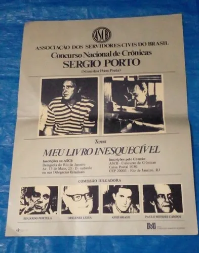 CARTAZ ANTIGO DO CONCURSO NACIONAL DE CRÔNICAS DE SÉRGIO PORTO.
