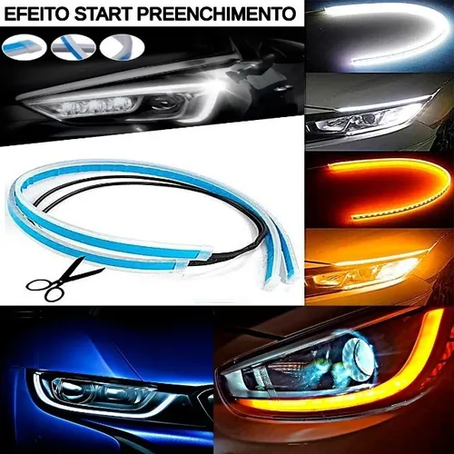 Fita Barra Led Farol Drl 60cm 12v Flexível + Seta Sequencial