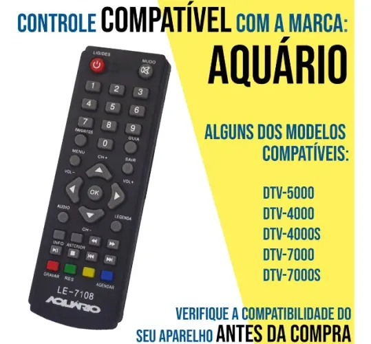Controle Remoto De Conversor Digital Aquario Dtv-4000 4000s 5000 *s